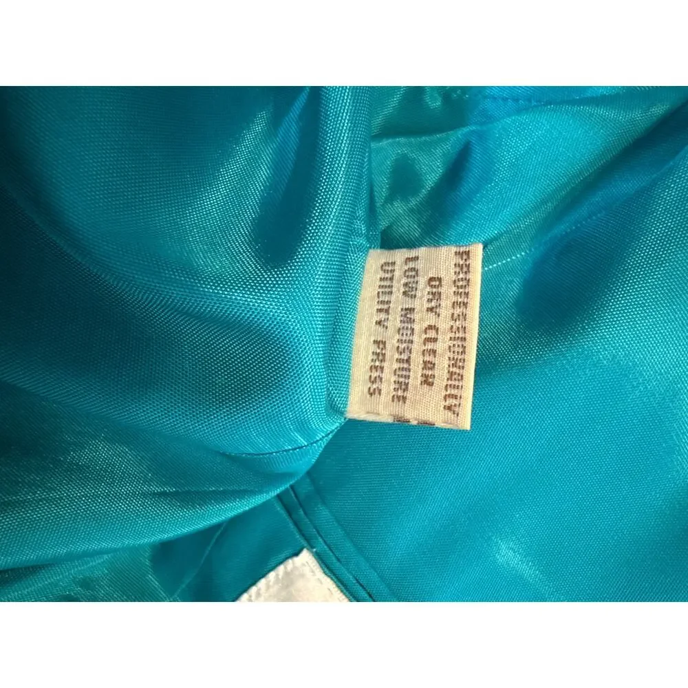 Vintage John Brooks 100% Silk Teal Two Piece Jacket Pleated Midi Skirt Set Sz10